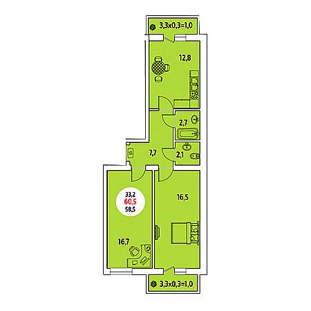 2 комнатная 60.5м²