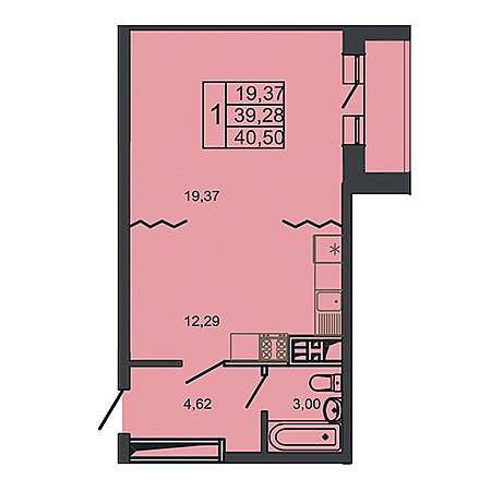 1 комнатная 40.5м²