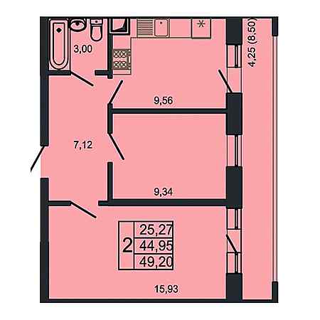 2 комнатная 49.2м²