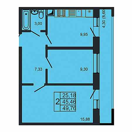 2 комнатная 49.76м²