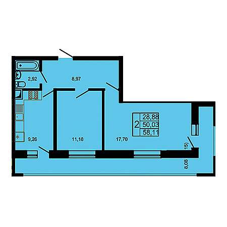 2 комнатная 58.11м²