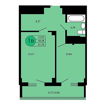 1 комнатная 41.74м²