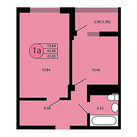 1 комнатная 45.85м²