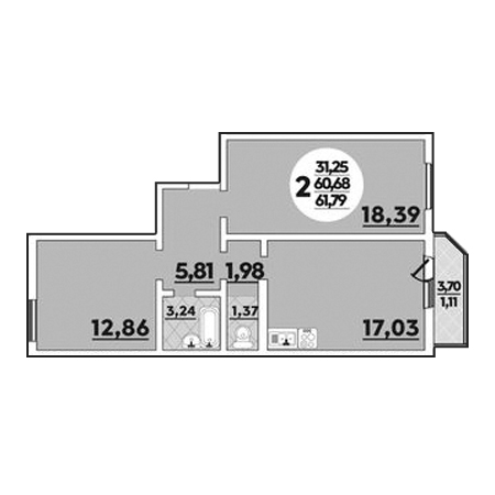 2 комнатная 61.79м²