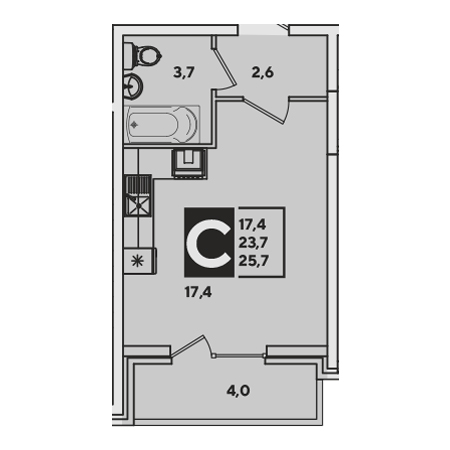 Студия 25.7м²