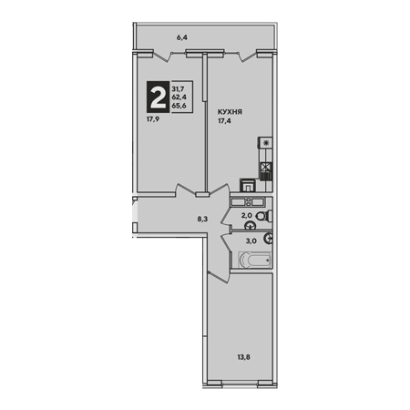 2 комнатная 65.6м²