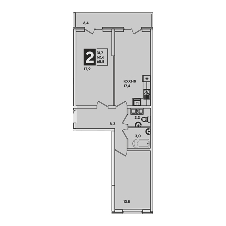 2 комнатная 65.8м²