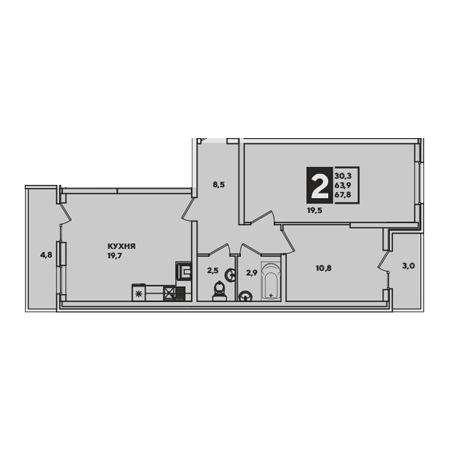 2 комнатная 67.8м²