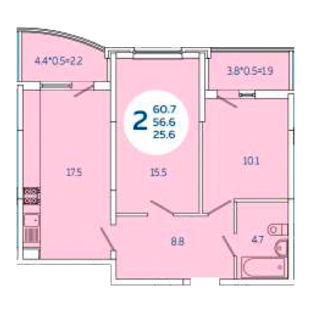 2 комнатная 60.7м²