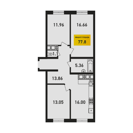 3 комнатная 77.8м²