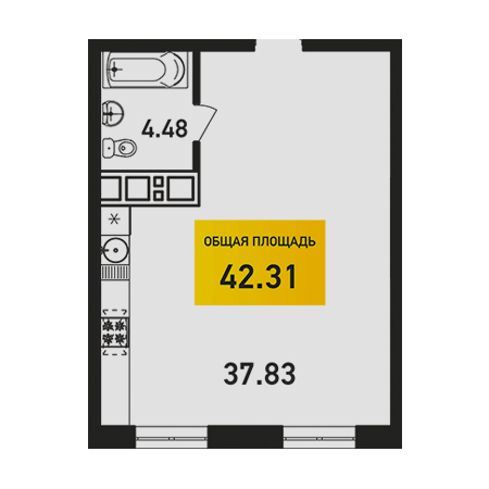 Студия 40.31м²