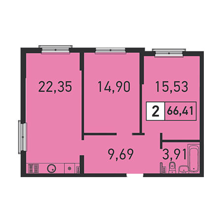 2 комнатная 66.41м²