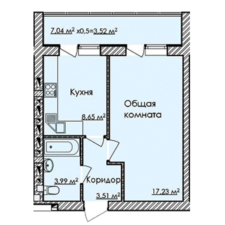 1 комнатная 40.42м²