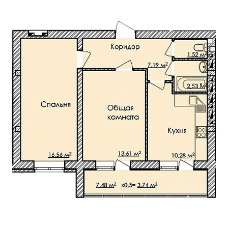 2 комнатная 59.17м²