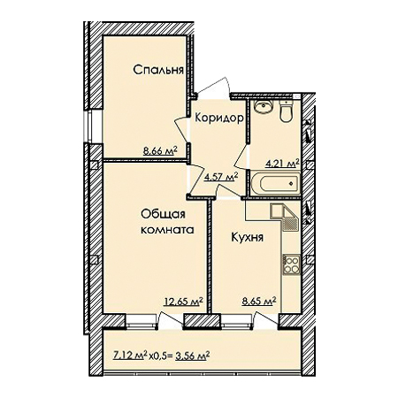 2 комнатная 45.86м²