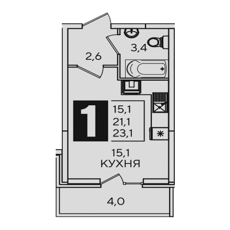 Студия 23.1м²