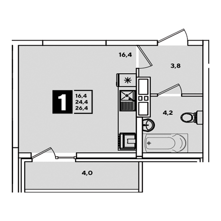 Студия 26.4м²