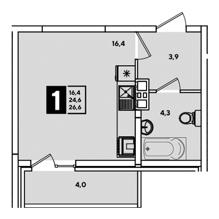 Студия 26.6м²