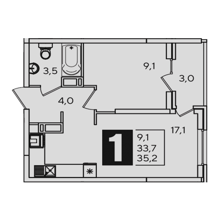 1 комнатная 35.2м²