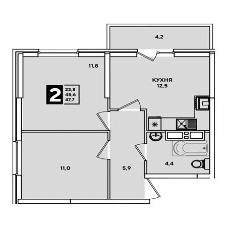 2 комнатная 47.7м²