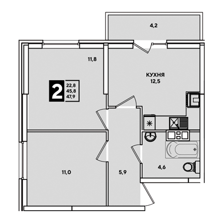 2 комнатная 47.9м²