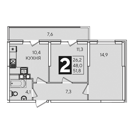 2 комнатная 51.8м²