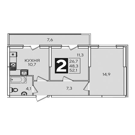 2 комнатная 52.1м²