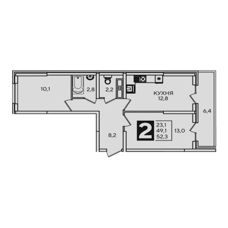 2 комнатная 52.3м²