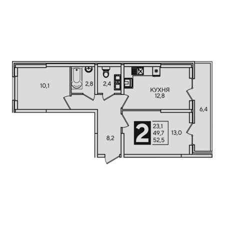 2 комнатная 52.5м²