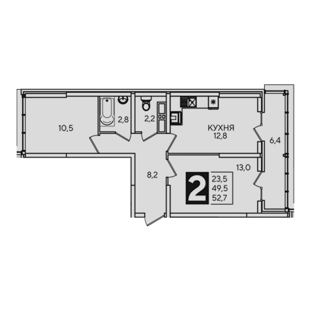 2 комнатная 52.7м²