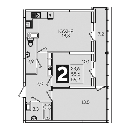 2 комнатная 59.2м²