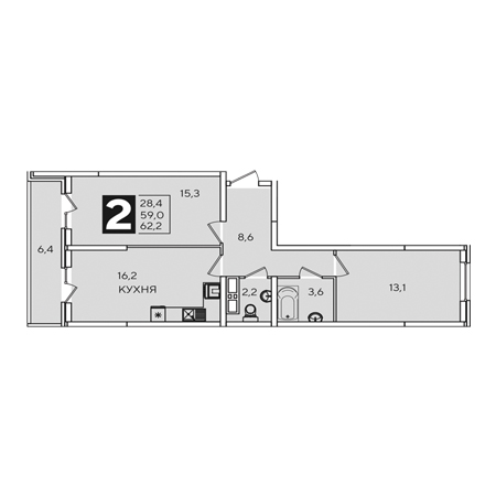 2 комнатная 62.2м²