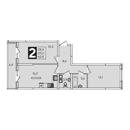 2 комнатная 62.4м²