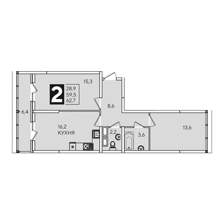 2 комнатная 62.7м²