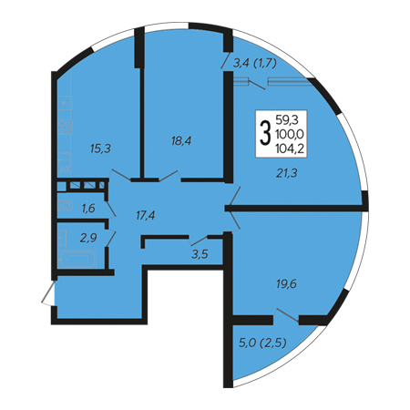 3 комнатная 104.2м²