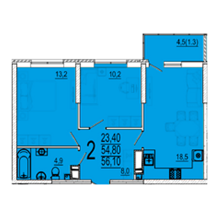 2 комнатная 56.1м²