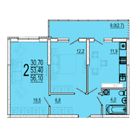 2 комнатная 56.1м²