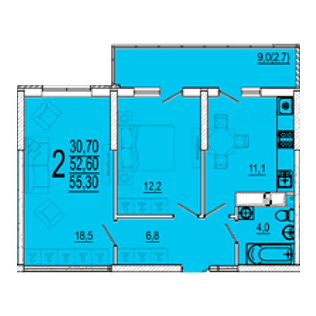 2 комнатная 55.3м²