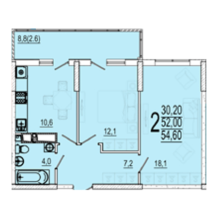 2 комнатная 54.6м²