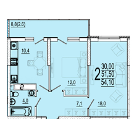 2 комнатная 54.1м²