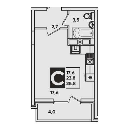 Студия 25.8м²