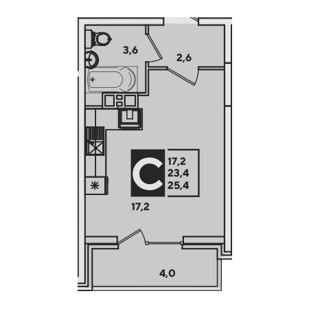 Студия 25.4м²