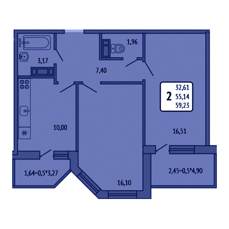 2 комнатная 59.23м²