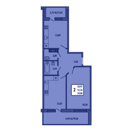 2 комнатная 59.08м²