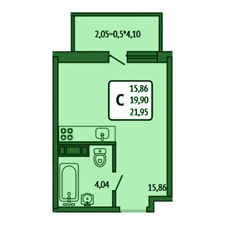 Студия 21.95м²