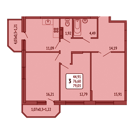 3 комнатная 79.03м²