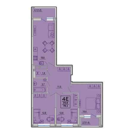 3 комнатная 78.1м²