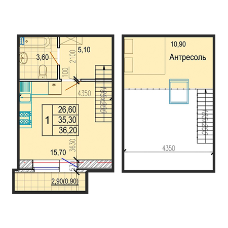 1 комнатная 36.2м²