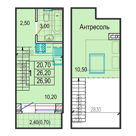 1 комнатная 26.9м²