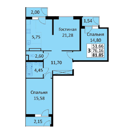 2 комнатная 81.85м²